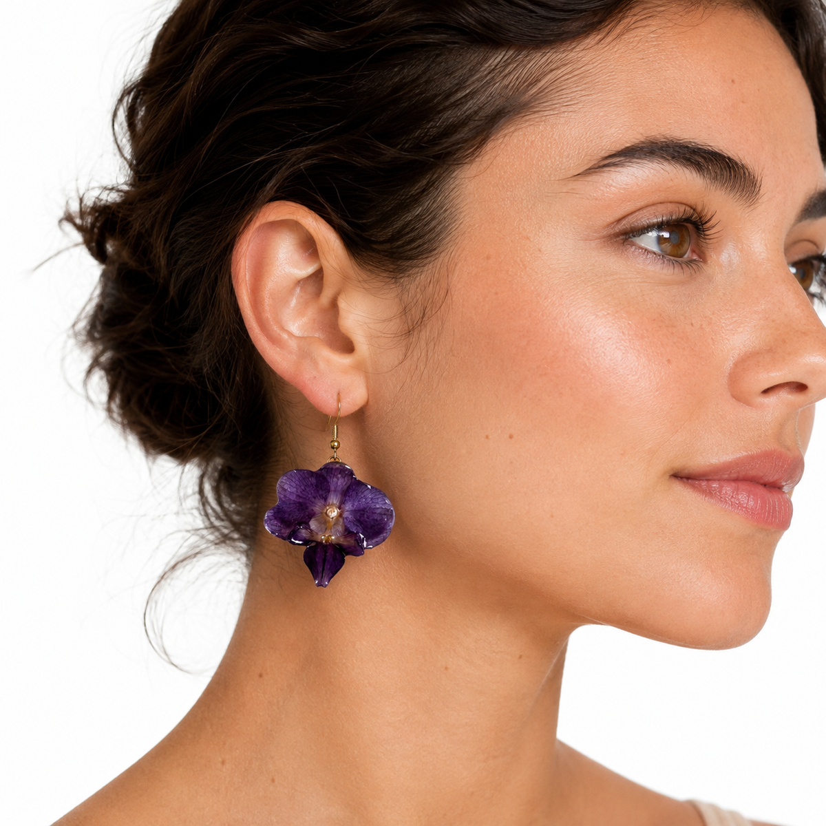 Boucles d'oreilles Améthyste - Orchidée préservée