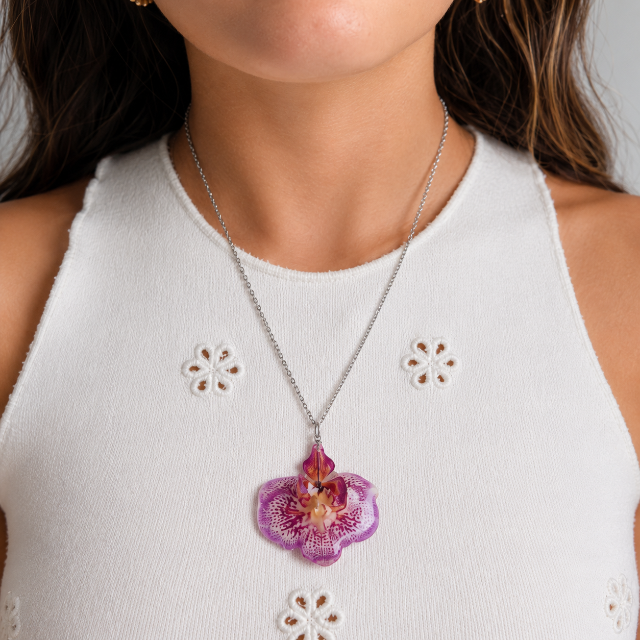 Collier Iris - Orchidée préservée