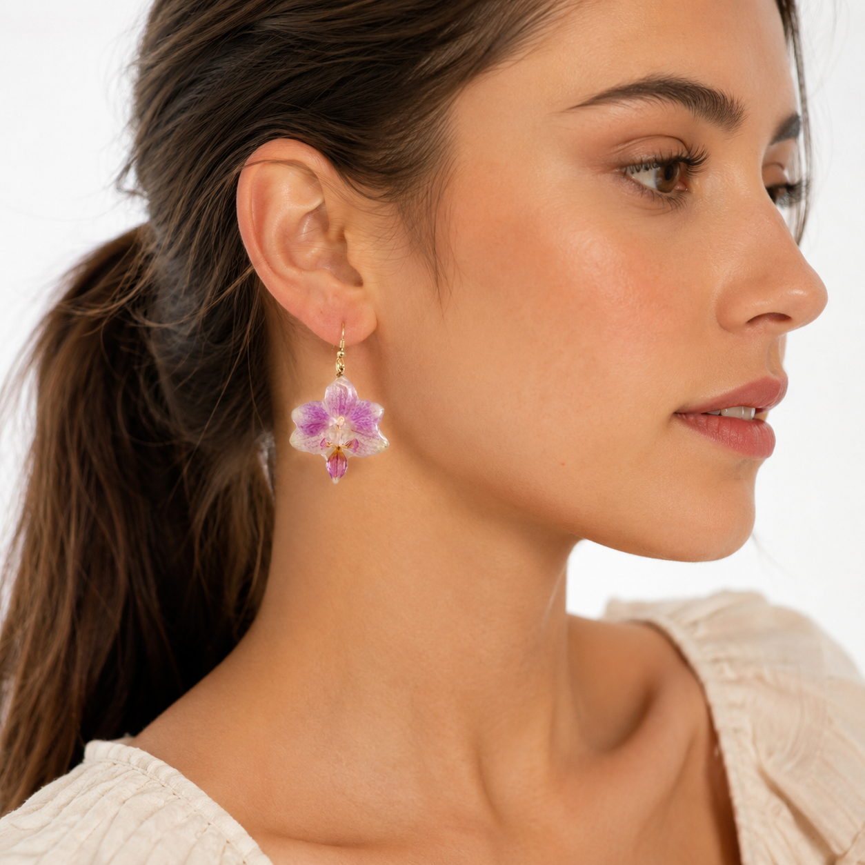 Boucles d'oreilles Glycine - Orchidée préservée