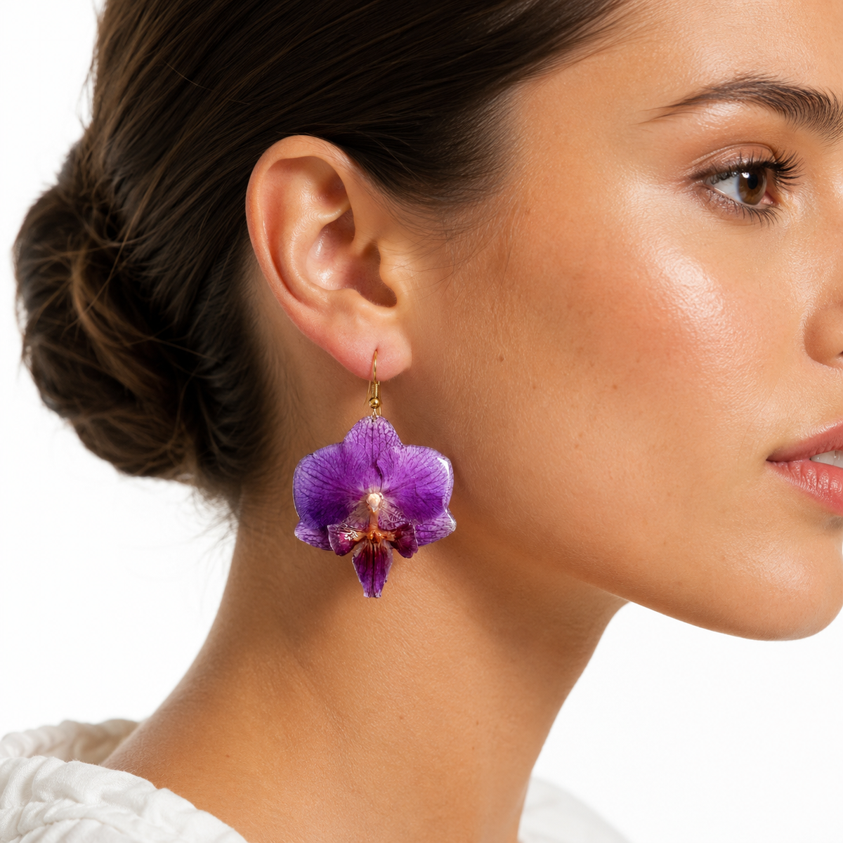 Boucles d'oreilles Mauve - Orchidée préservée