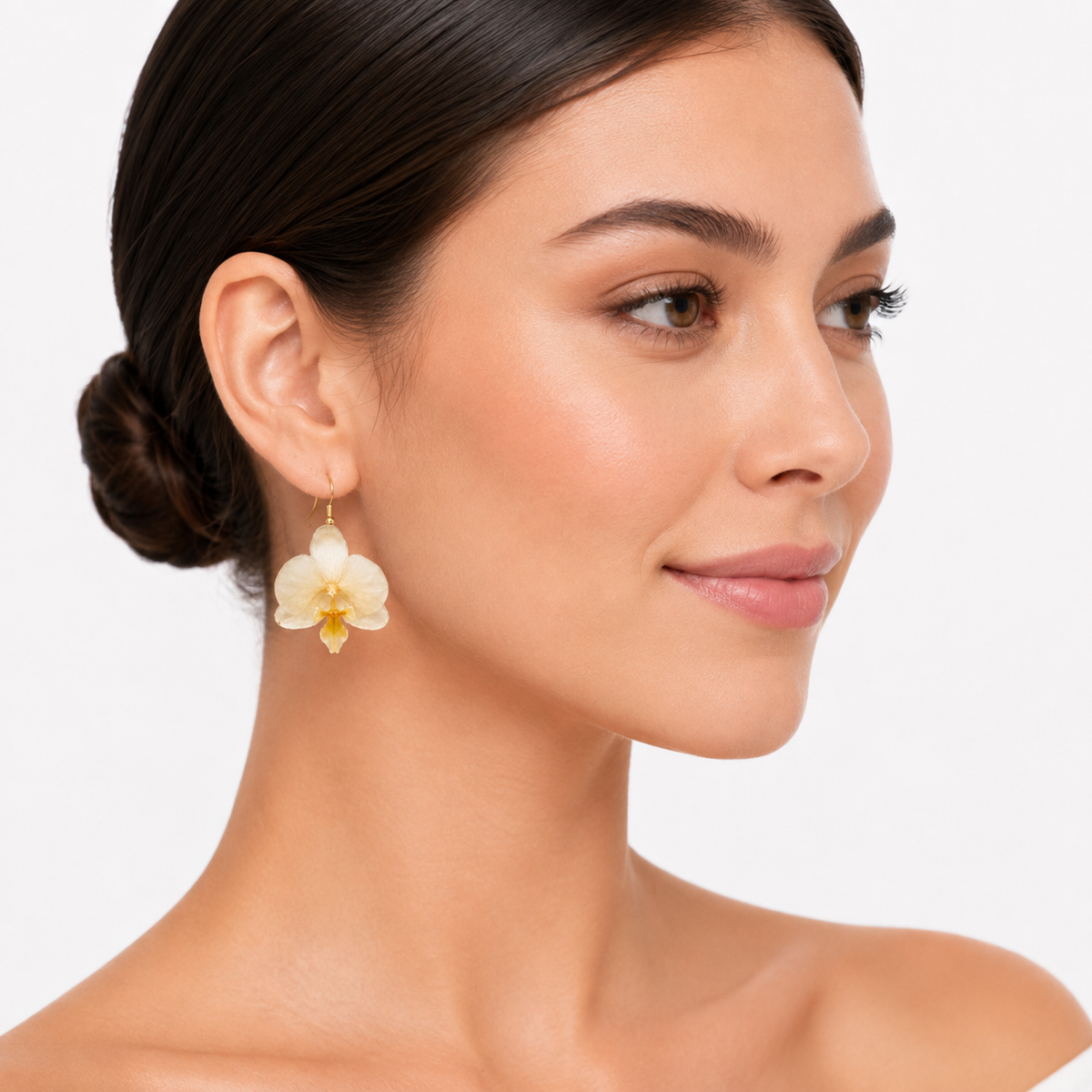Boucles d'oreilles Ivoire - Orchidée préservée