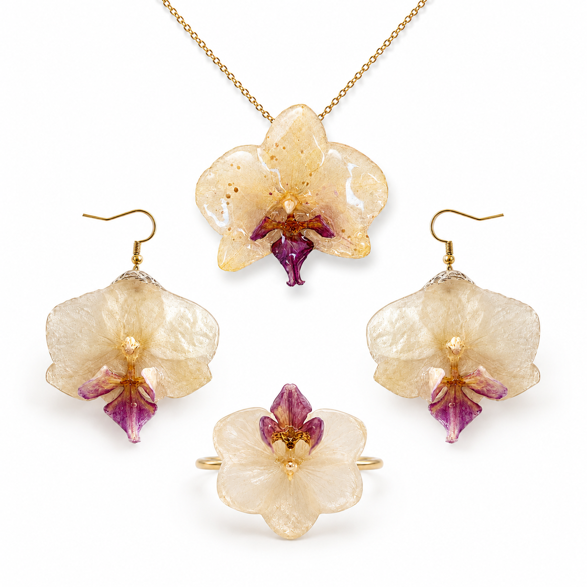 Ensemble Jasmine – Bague + Boucles d'oreilles + Collier
