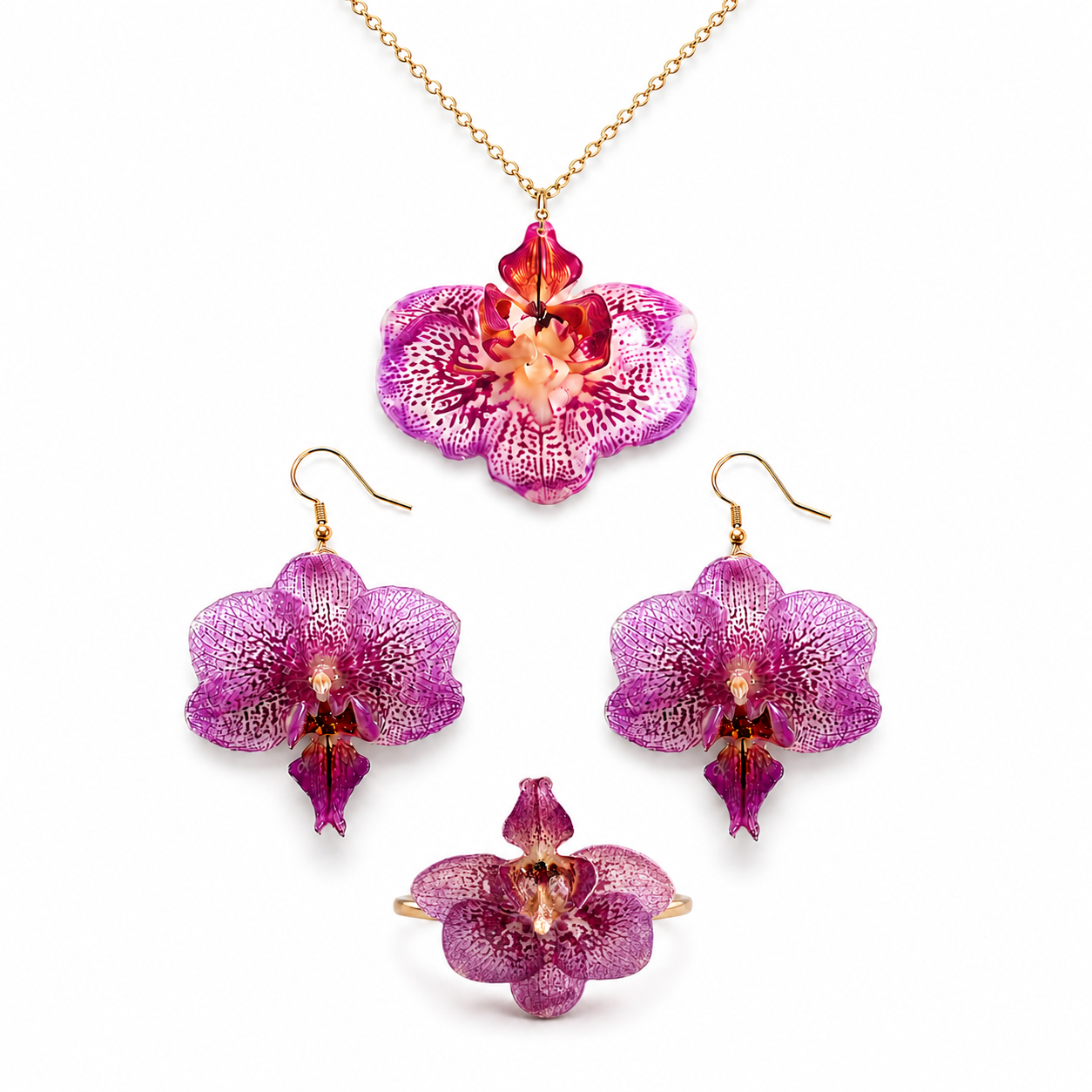 Ensemble Iris – Bague + Boucles d'oreilles + Collier